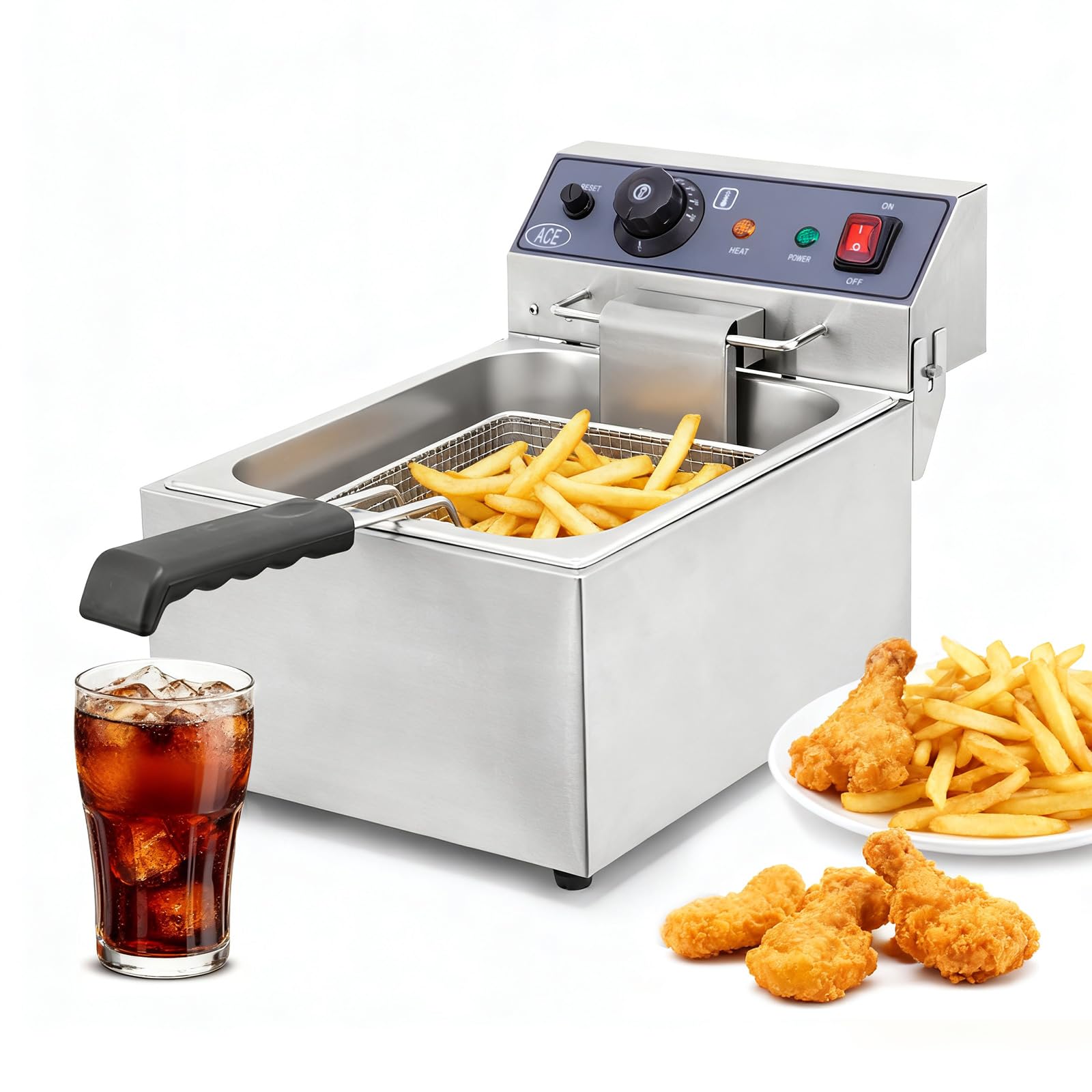 Electric Deep Fat Fryer 10L, Commercial Chip Fryer Stainless Steel Countertop Frying with Baskets &Lid, Adjustable Temperature Control (240V 3KW)