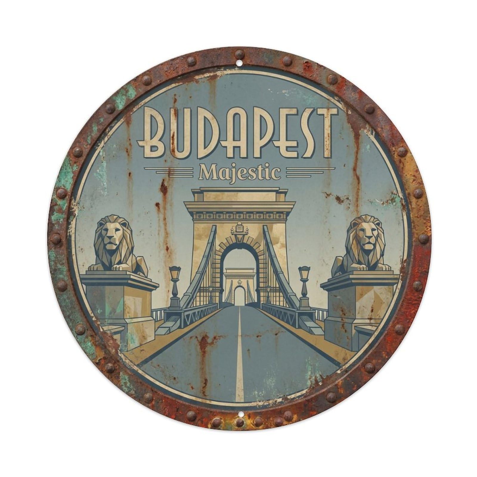 Vintage Travel Budapest Hungary Majestic Vintage Metal Tin Sign Plaque