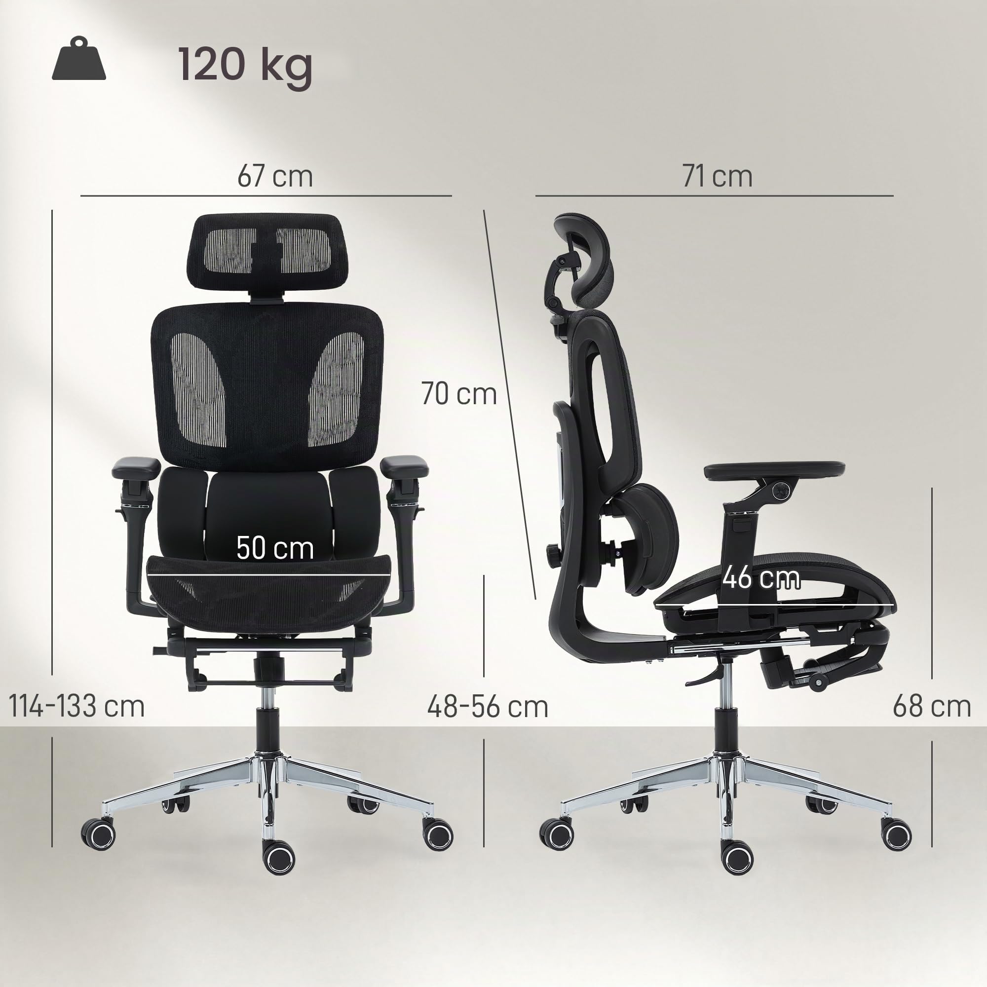 HOMCOM Chaise Bureau Ergonomique en Maille Inclinable Accoudoirs 6D Noir