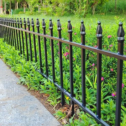 Thealyn Clôture Décorative de Jardin en Métal, 57 cm x 45 cm, 5 Panneaux, 2,8 m Longueur Totale, pour Parterre de Fleurs (Noir, 45cm H * 57cm L *5 Pieces) – vue 3