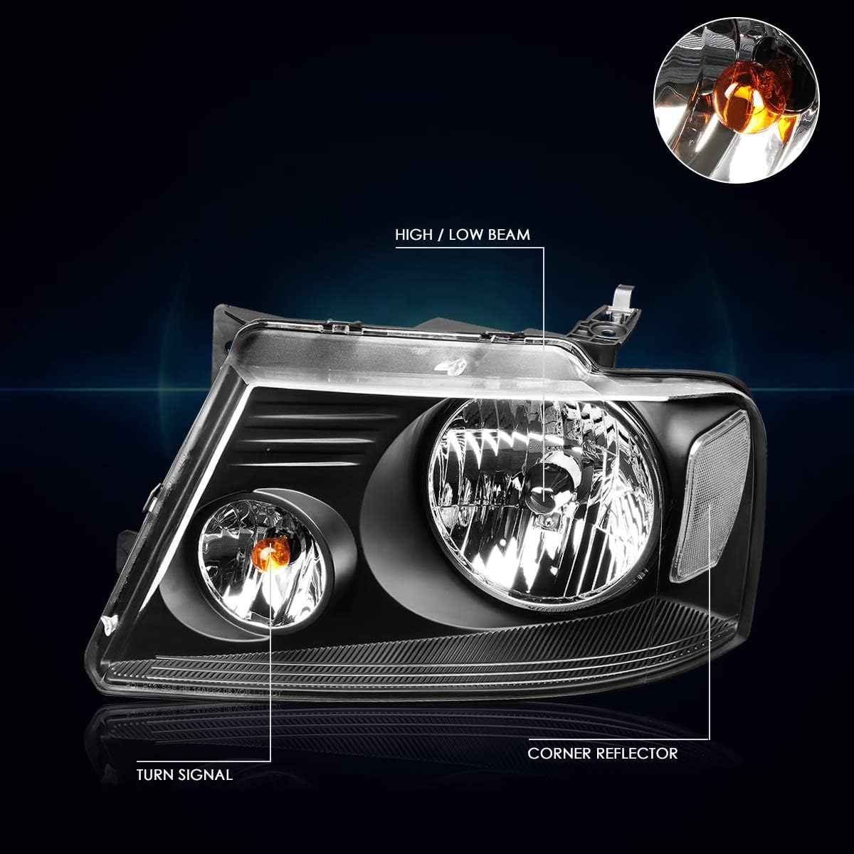 2Pcs Replacement Headlights Assembly Compatible with Ford F150 04-08/Lincoln Mark LT 06-08,Black Housing/Clear Corner