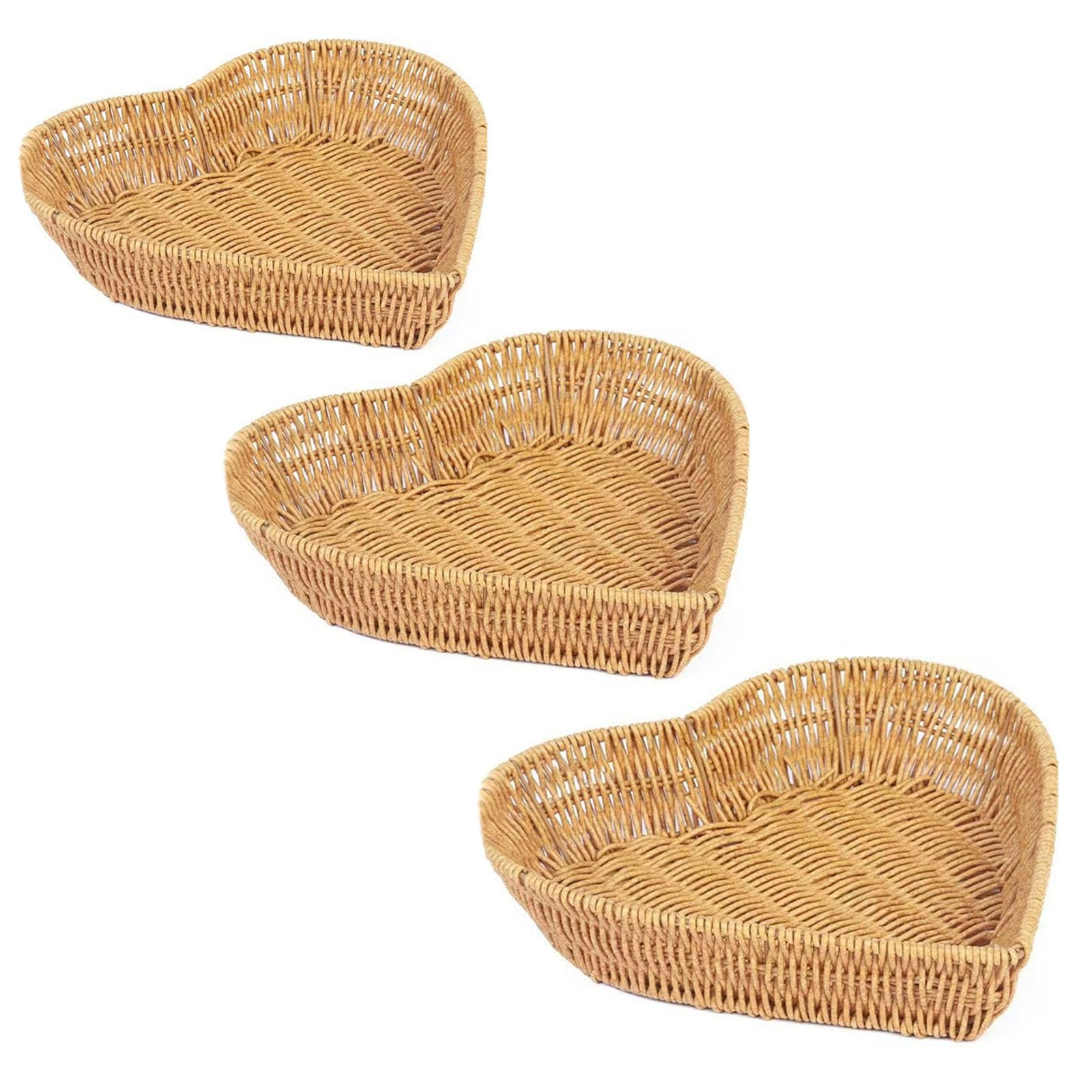 Hsioluted Delicate Heart Shape Bread Basket Sturdy Woven Bread Fruit Basket Vegetables Holders for Home & Restaurant Use Sturdy Snacks