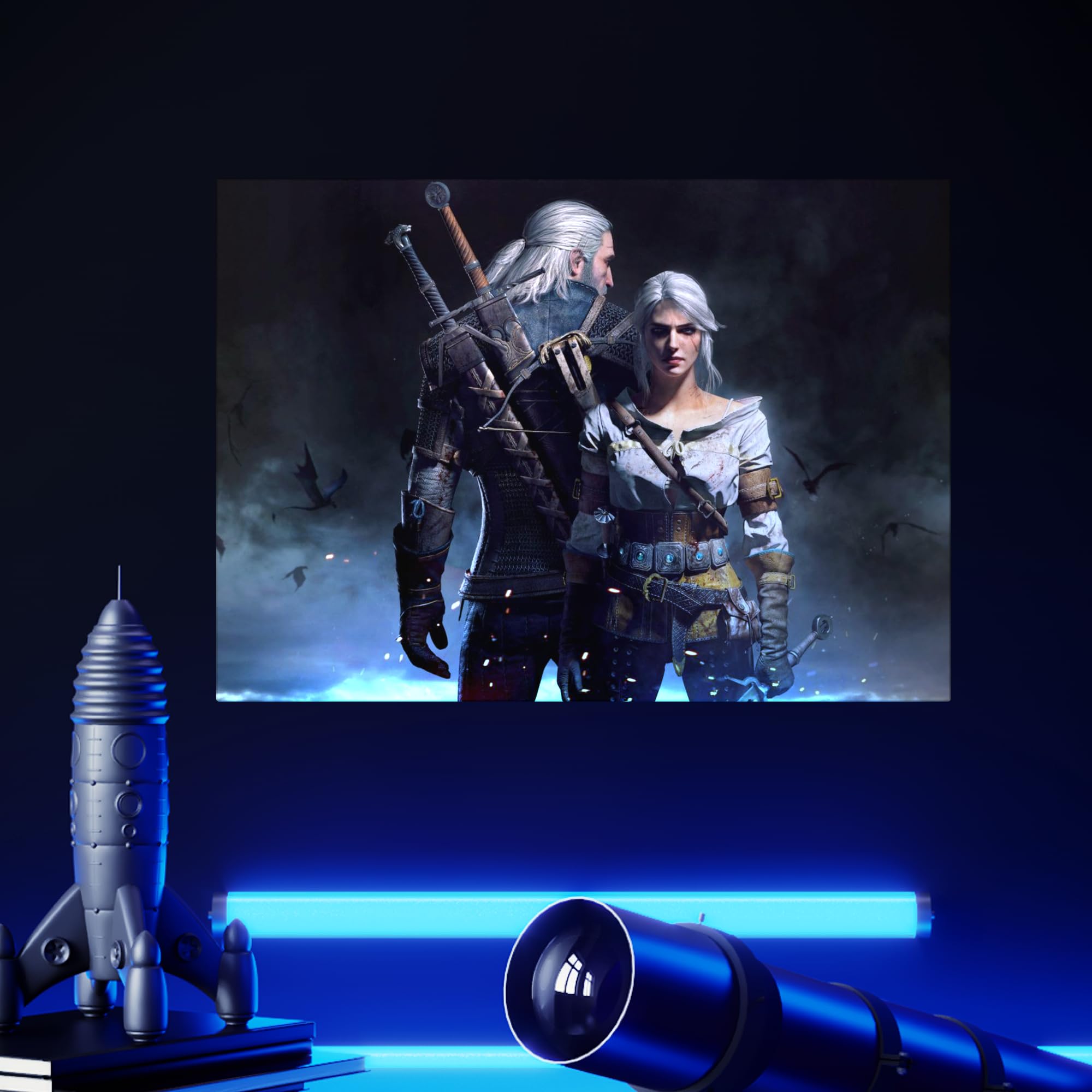Displate Poster In Metallo - Decorazioni da Parete Decorazione Murale - Witcher 3 - Ciri and Geralt - 67,5 x 48 cm Matt