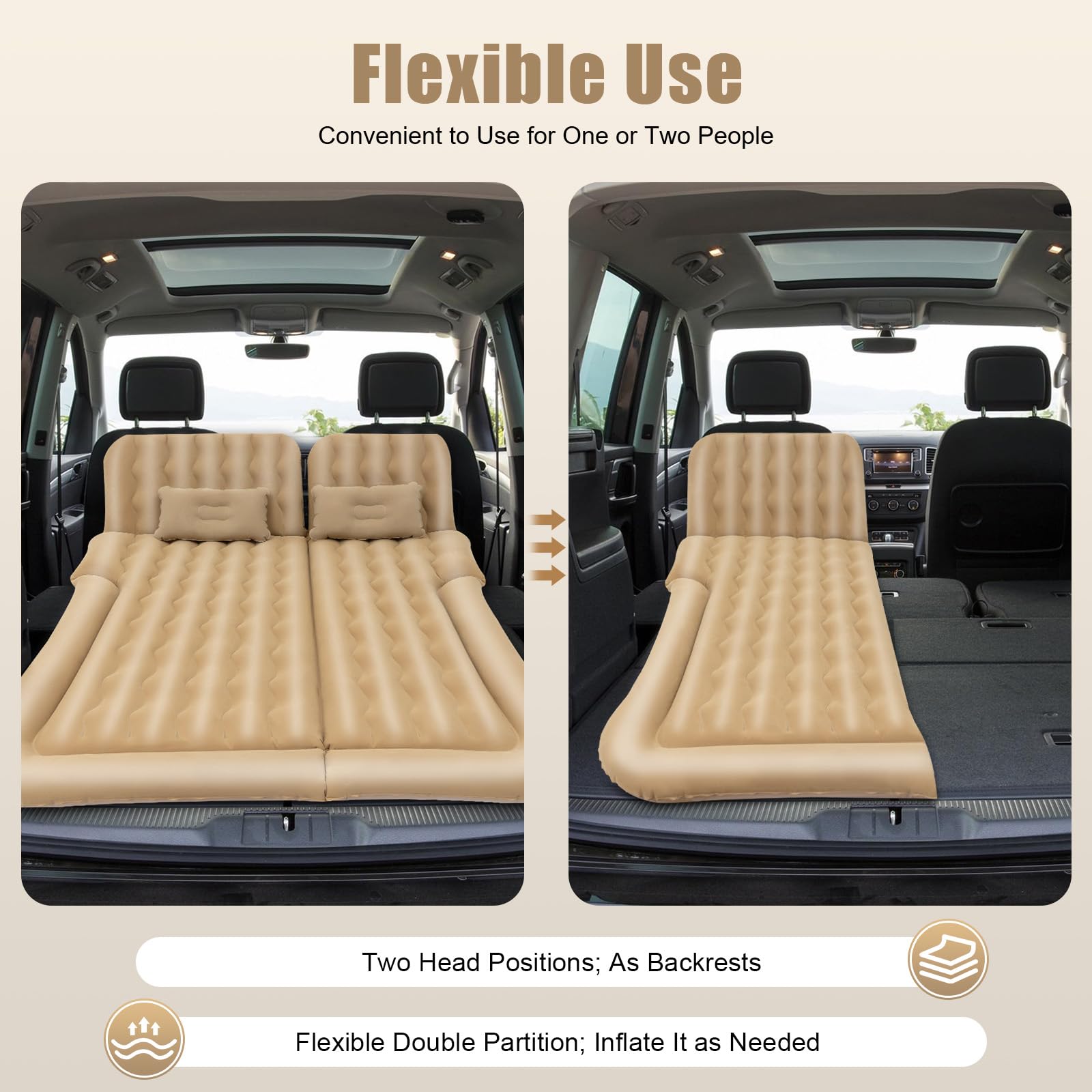 Materasso Gonfiabile Per Auto 170x120 Cm Per SUV E MPV, Con Pompa E 2 Cuscini, Impermeabile, Per Campeggio