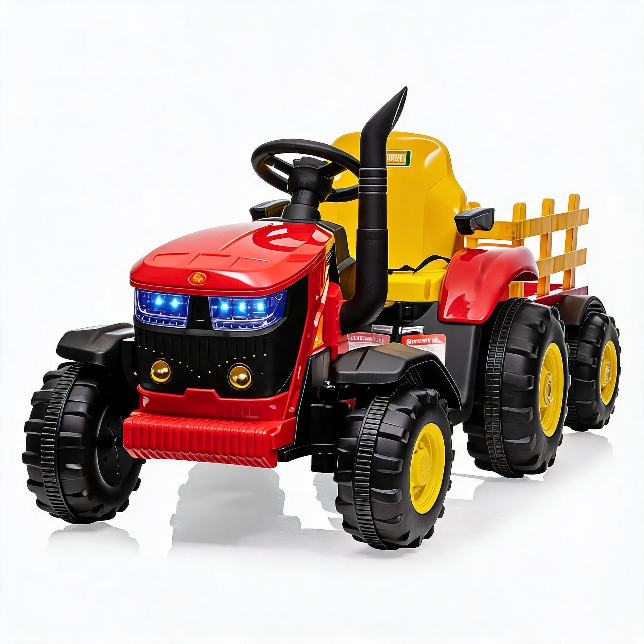 12V Kids Electric Car with Trailer, Ride On Car with Parent Remote Control, LED Lights, Wireless Music, USB Port and Spring Suspension for Boys and Girls, Red — image 1