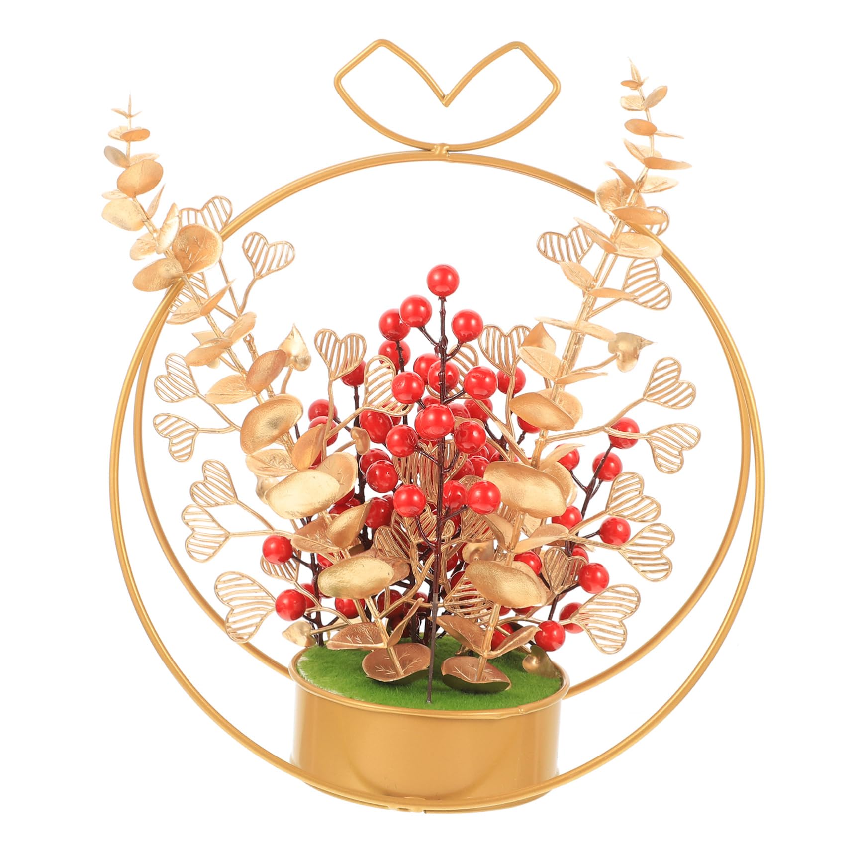 PRETYZOOM 2st Künstlicher Blumenkorb Chinesische Tischdekorationsblume Neujahr Geld Bonsai Geld-bonsai-baum Brautduschengeschenke Der Roten Beeren Tischdekorationen Für Hochzeiten Paar Eisen