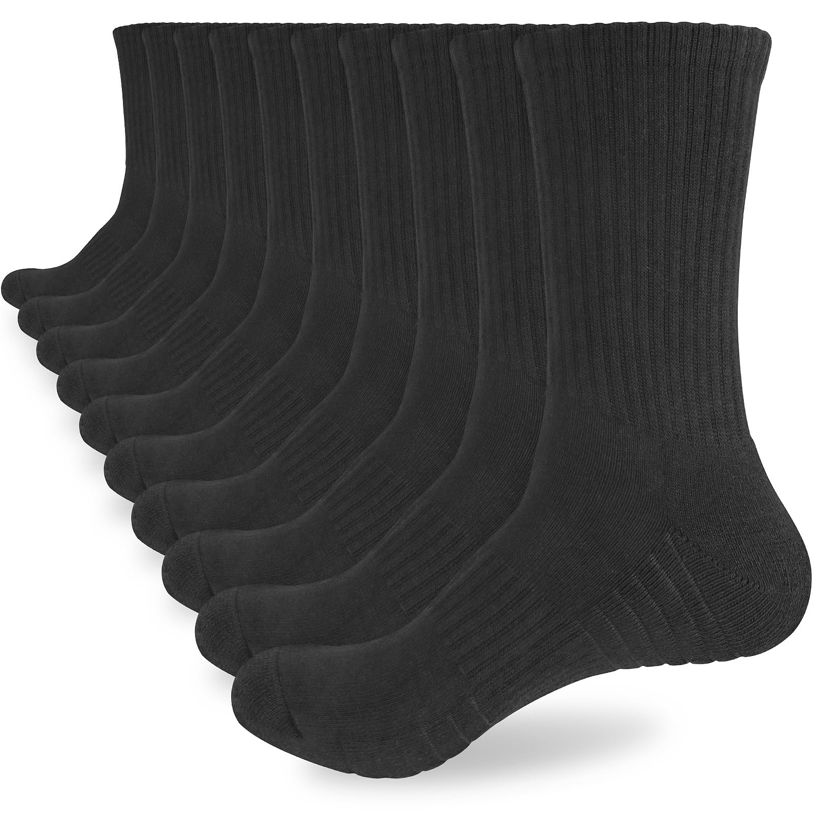 ouhos 5 Pairs Mens White Black Cushioned Walking Hiking Socks Anti Blister Work Sports Cotton Support Socks for Men Size 9-12 Comfortable Athletic Socks