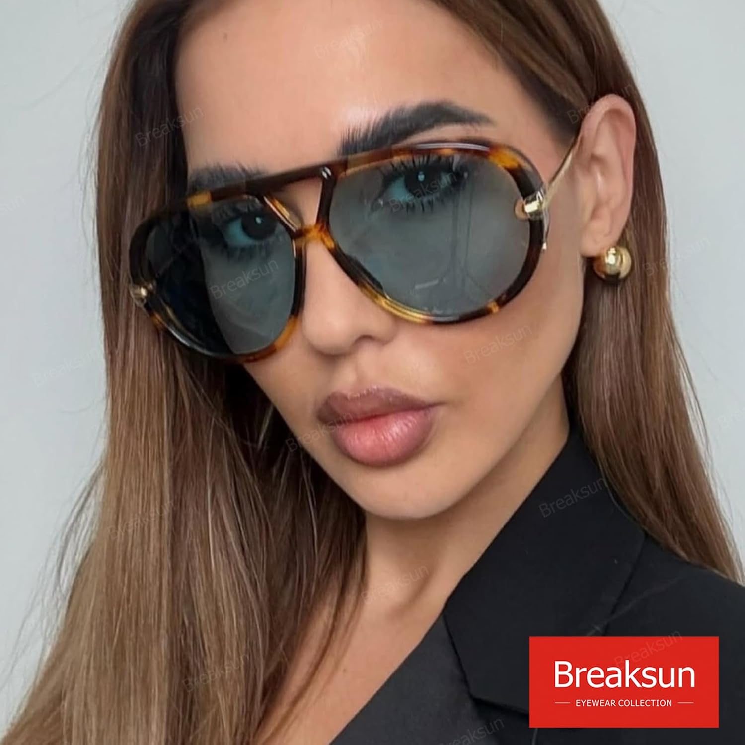 Women's Oversized Aviator Sunglasses Retro Trendy Shield Sun Glasses Big Orange lens Vintage Shades - Image 3