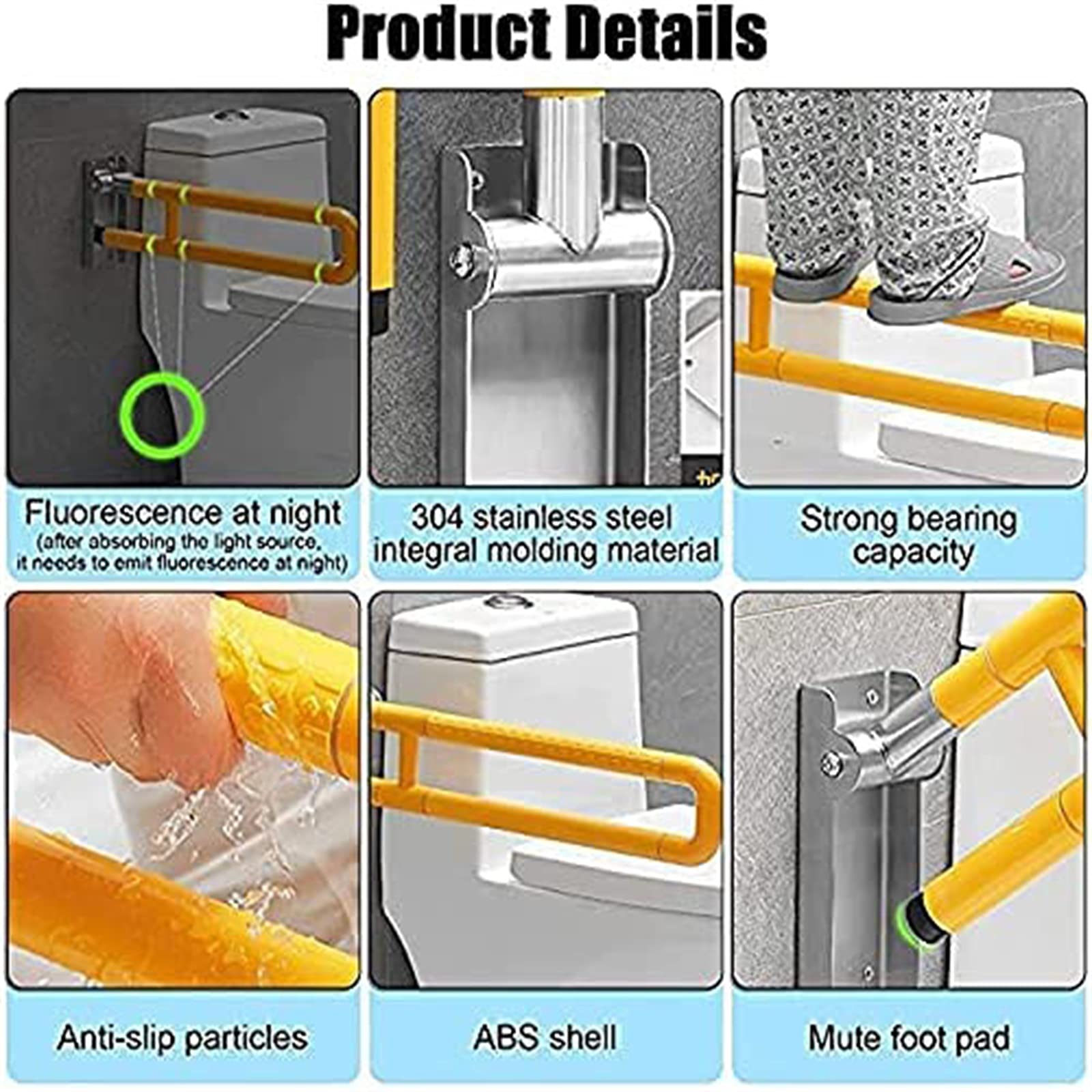 Barras de Apoyo para Ducha Barras de Apoyo para Inodoro Asideros para baño Asideros de Apoyo Tipo Plegable para baño en la Ducha Barras de Apoyo de Seguridad para bañera,