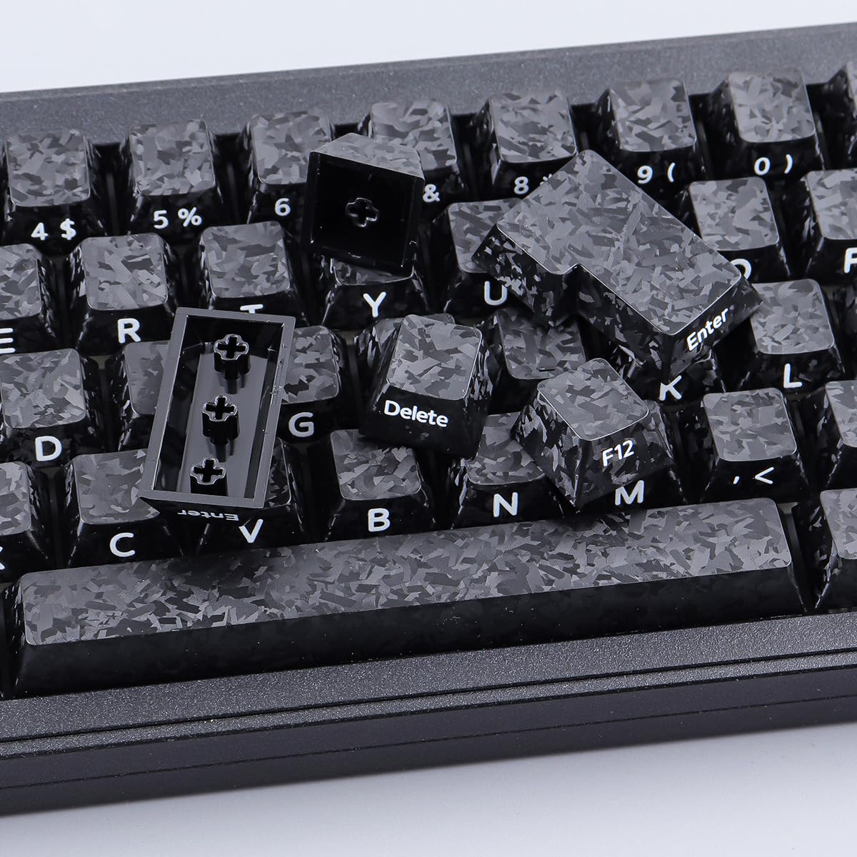 Sunzit PBT Keycaps, 119 Tasten, individuelles Set mit schwarzen Tastenkappen in Carbonfaser Optik, Cherry-Profil, seitlicher Sublimationsdruck für MX-Schalter, mechanische Gaming-Tastatur