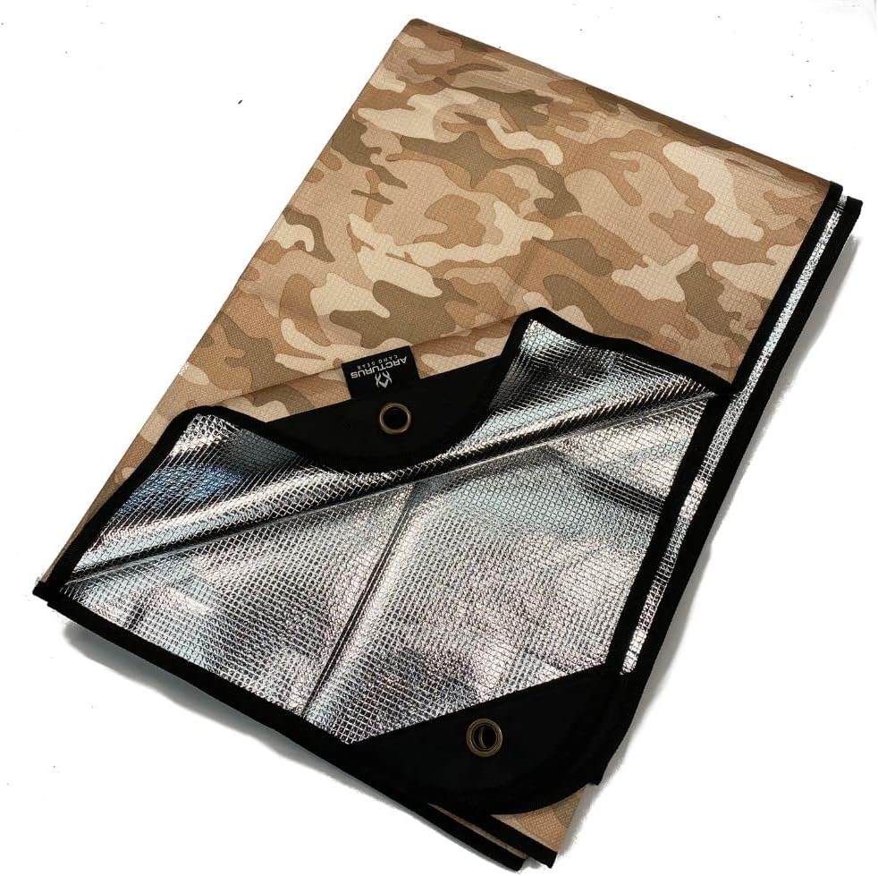Arcturus Insulated Tarp, Reusable Heavy Duty Thermal Survival Blanket – 60x82in, Reflects 90% Body Heat, Waterproof, Windproof, 3-Layer Design, Reinforced Grommets, Desert Camo Arcturus Insulated Tarp, Reusable Heavy Duty Thermal Survival Blanket – 60x82in, Reflects 90% Body Heat, Waterproof, Windproof, 3-Layer Design, Reinforced Grommets, Desert Camo
