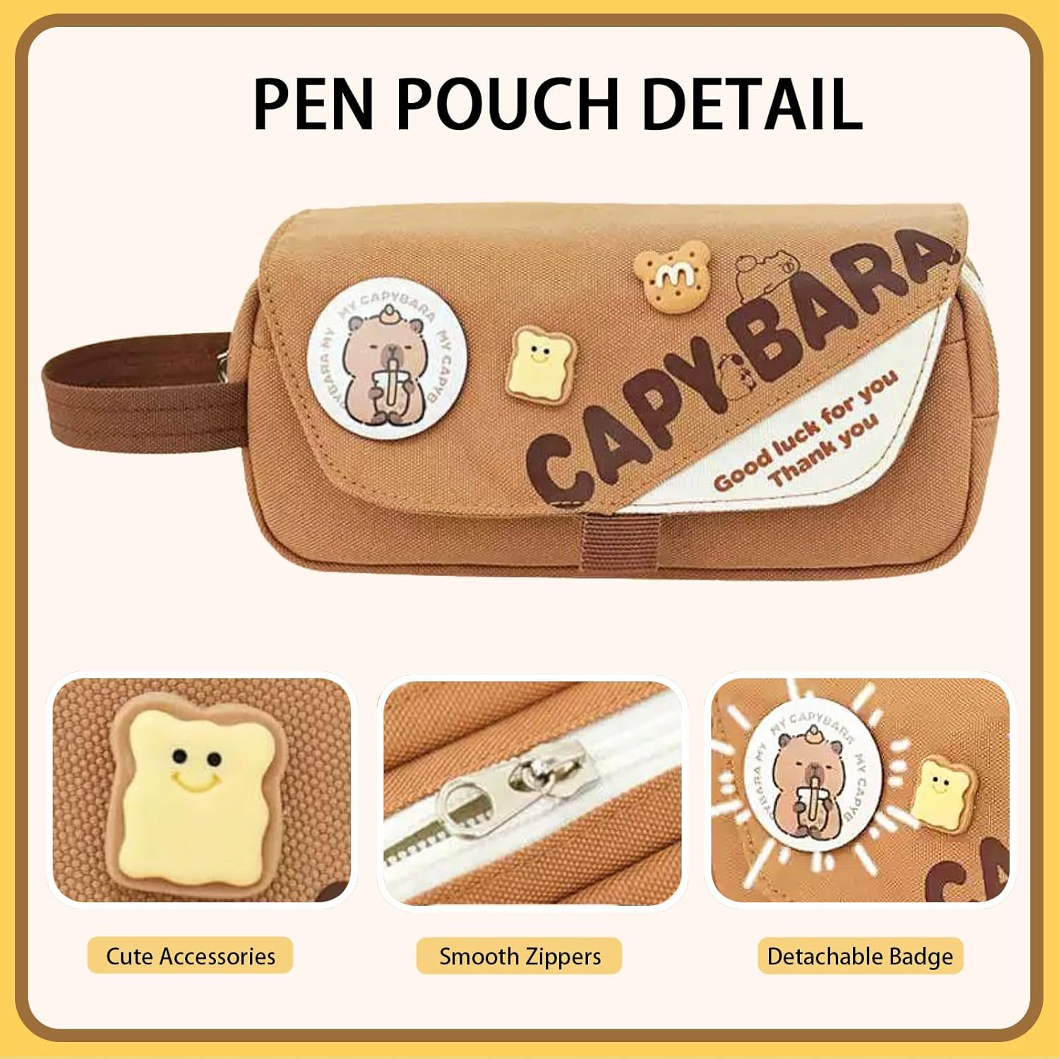 Cute Capybara Pencil Case,Large Capybara Pencil Pouch Stationery Pen Bag,Cute Kawaii Pencil Case Pouch Cartoon Pen Box Holder Organizer for Birthday Party Back to School Student Gift - Image 3