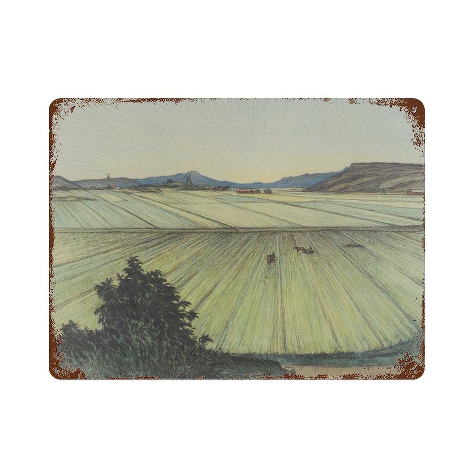 xiaoxiaoshen Wheat Field， Landscape With Fields, Vintage Painting Wall Decor Art Metal Tin Poster Modern Home Decor Art Home Bar Shop Decorations Vintage Sign 30x40cm