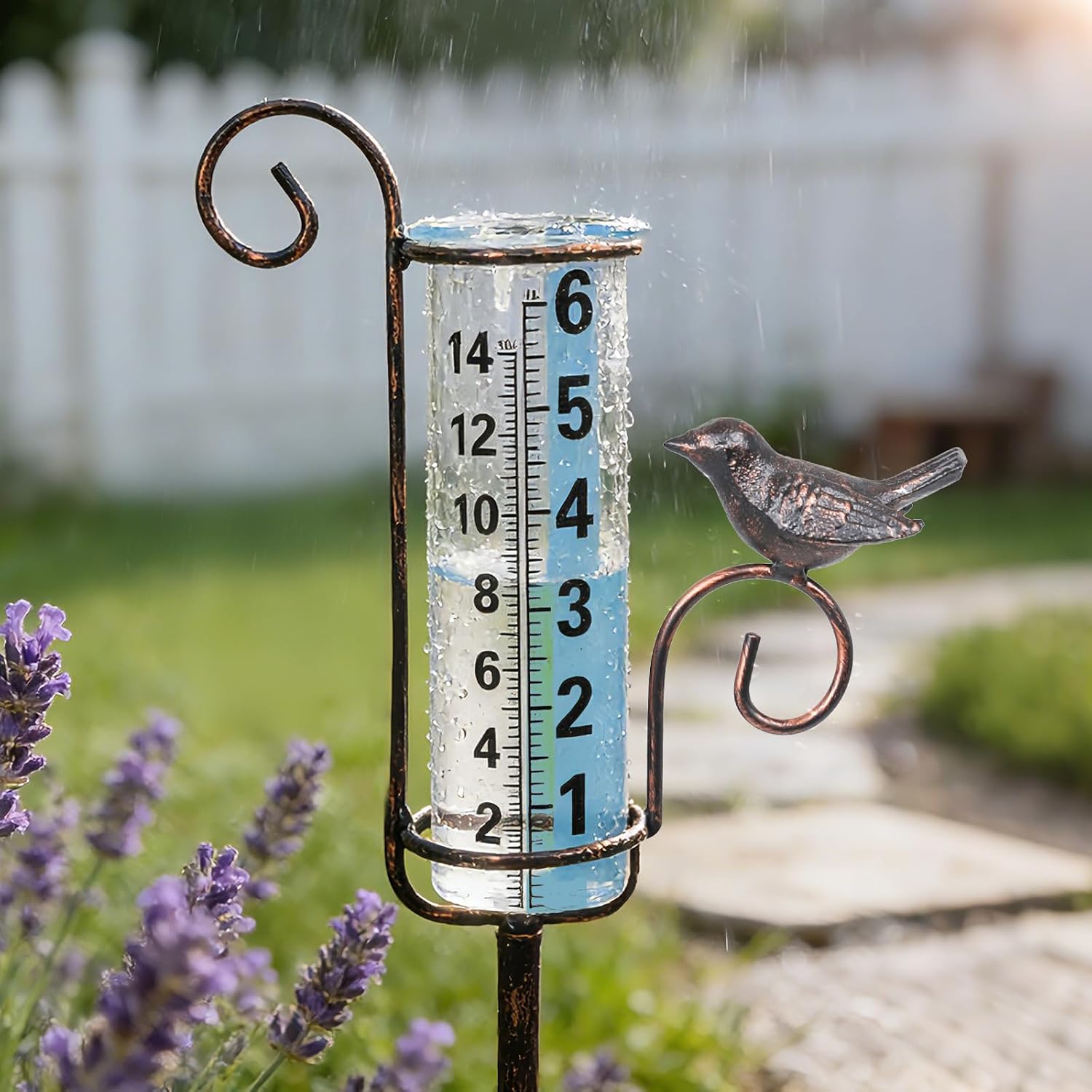 Rain Gauge Outdoor, Hummingbird Rain Gauge for Lawn, Yard and Garden