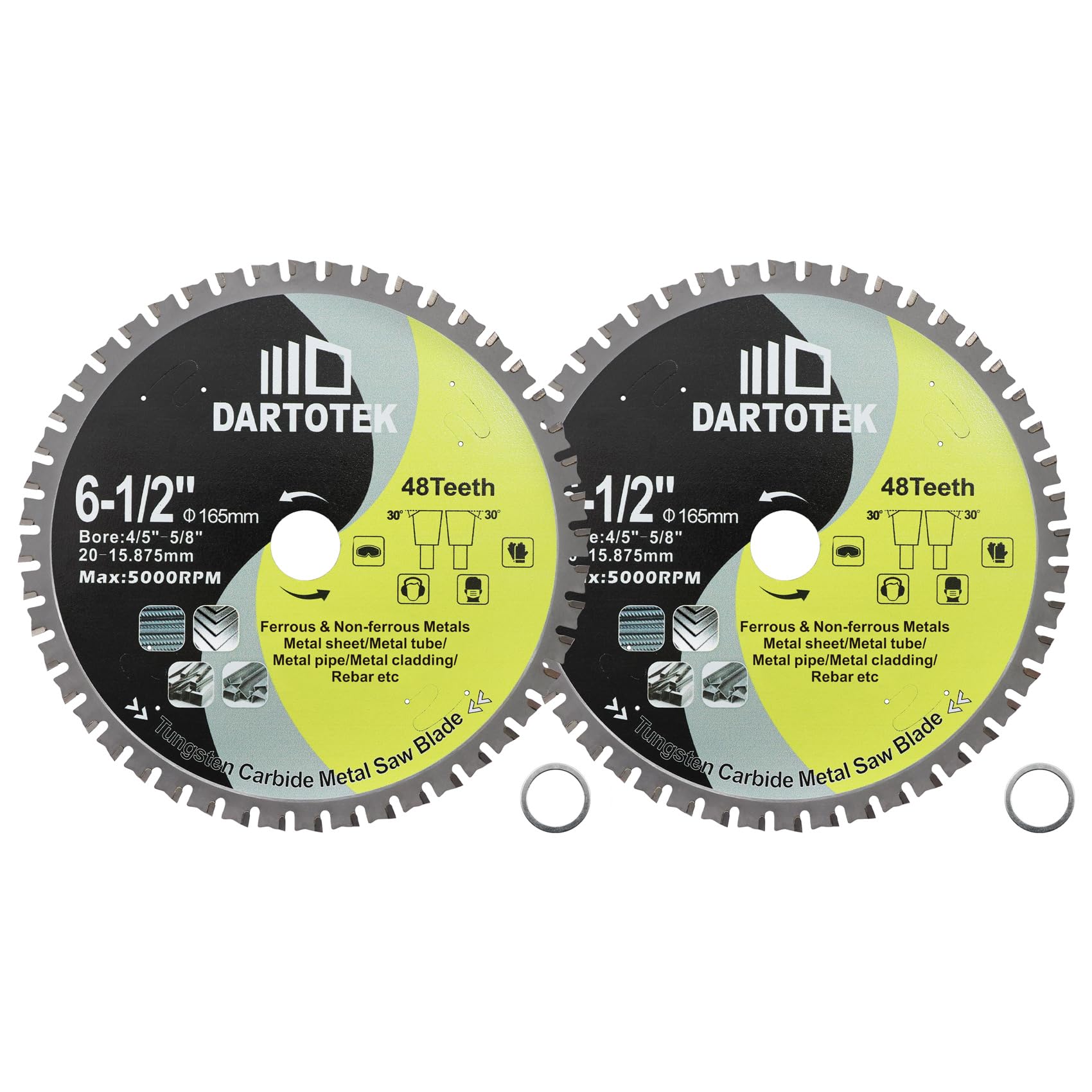 165mm TCT Saw Blades, 48 Teeth Metal Cutting Disc Tungsten Carbide Tipped Circular Saw for Iron, Stainless Steel, Nickel, Titanium, Ferrous Metals, and Steel Pipe,2 pieces