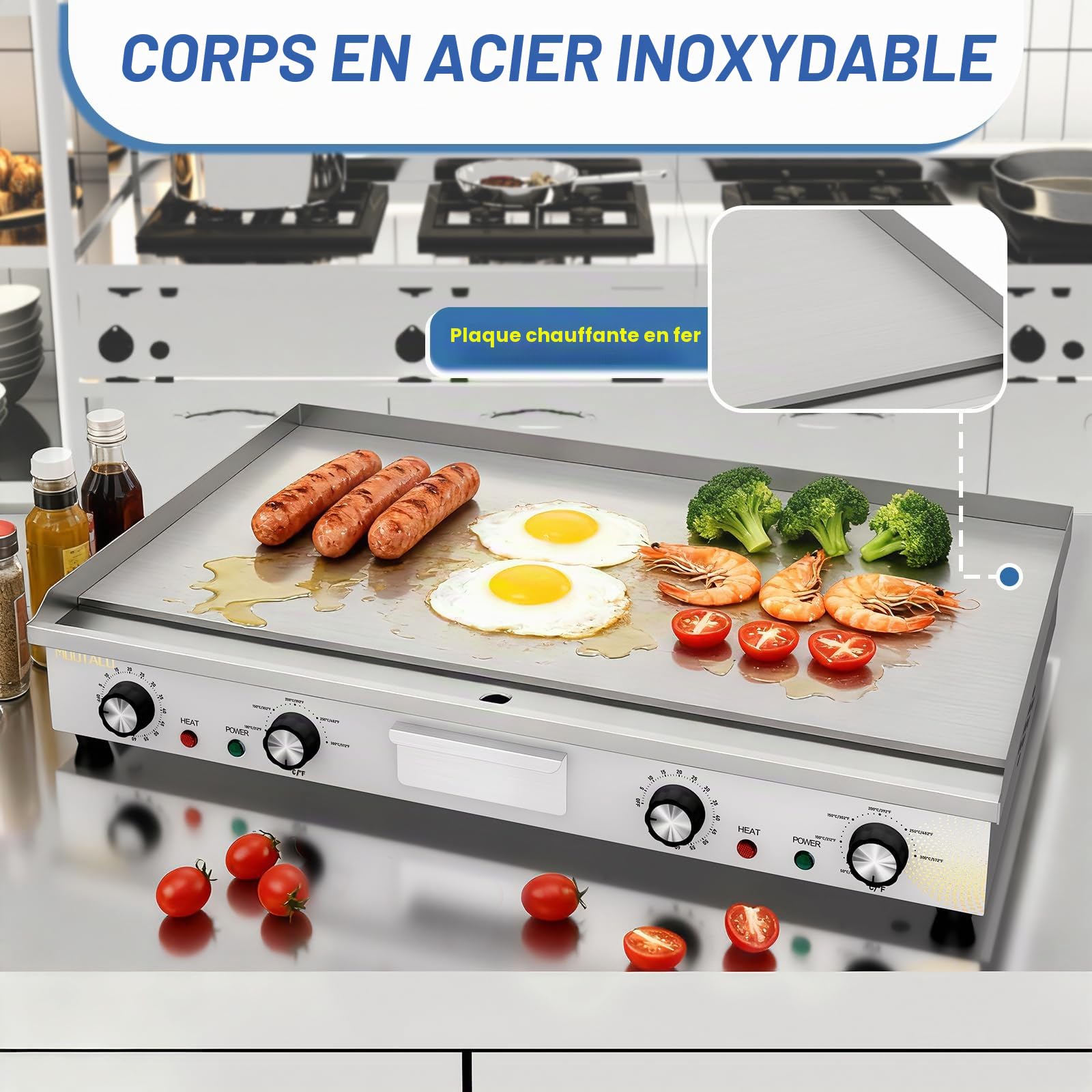 Plancha Électrique Commerciale Inox,73cm Avec Minuterie de 0-60mins