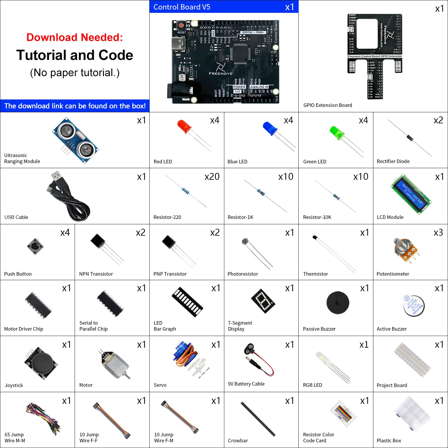 Freenove Super Starter Kit with Board V5 Rev4 Mini (Compatible with Arduino IDE), Arm Cortex-M4 Microcontroller, 305-Page Detailed Tutorial, 172 Items, 60 Projects