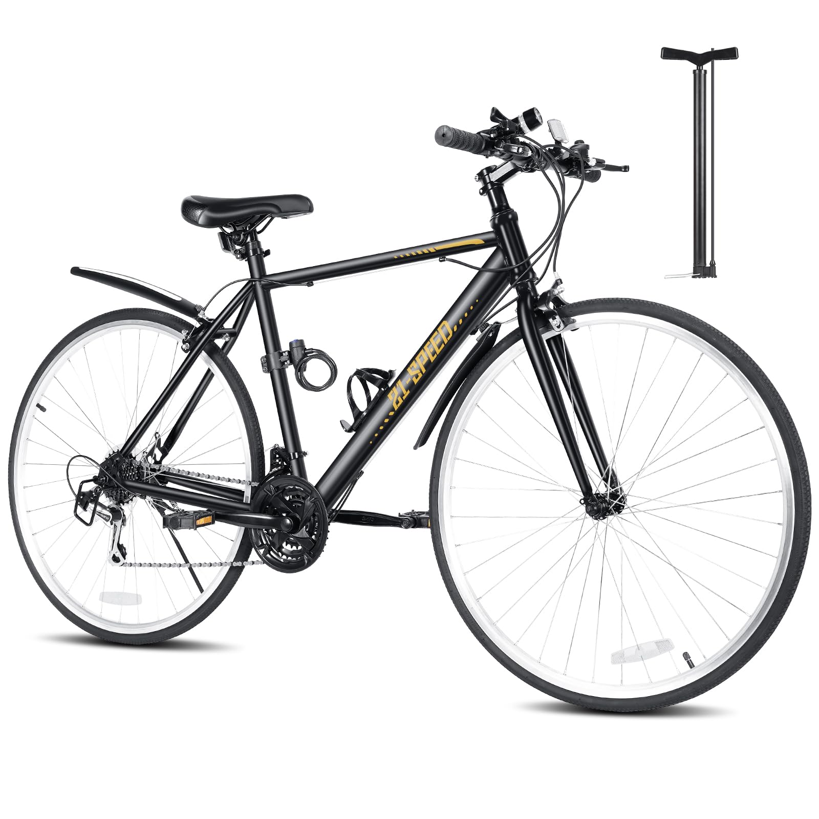 Mixiu Cross Bike, Shimano 21-Speed Bicycle, 700C 27-Inch Equivalent, High Carbon Steel Frame, Lightweight Cross Bike, Unisex, For Commuting to Work or School, Travel, City Riding, Mountain Bike Black