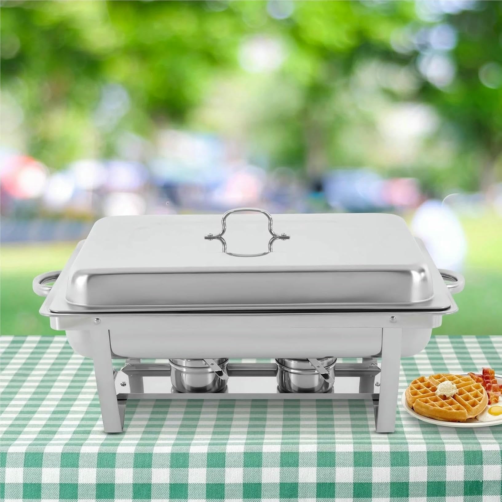 Set scaldavivande a 3 scomparti in acciaio inox, scaldavivande con combustibile solido alcolico, per feste, eventi, catering e buffet, supporti eleganti e durevoli