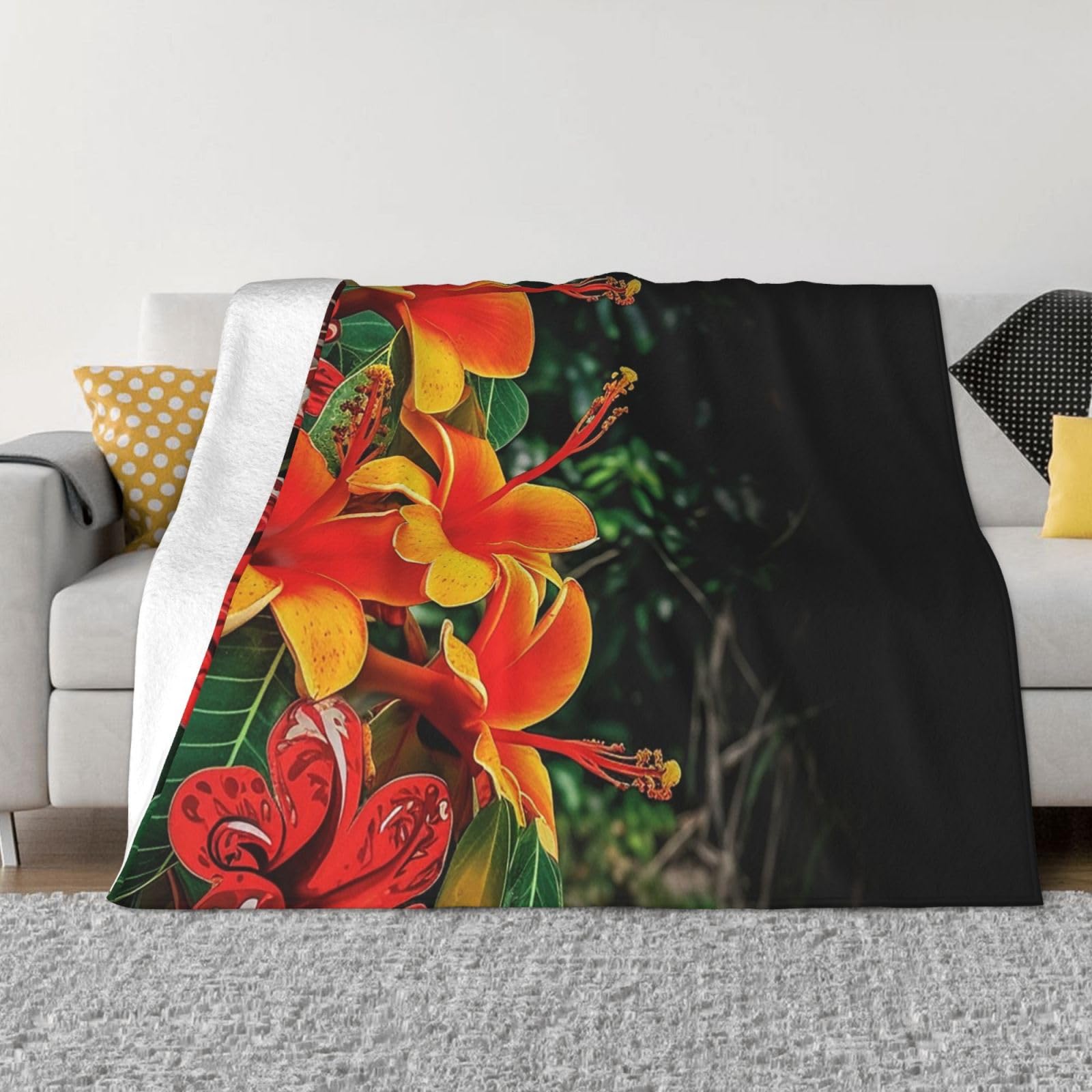 Couverture de voyage en flanelle premium au fini texturé floral exotique
