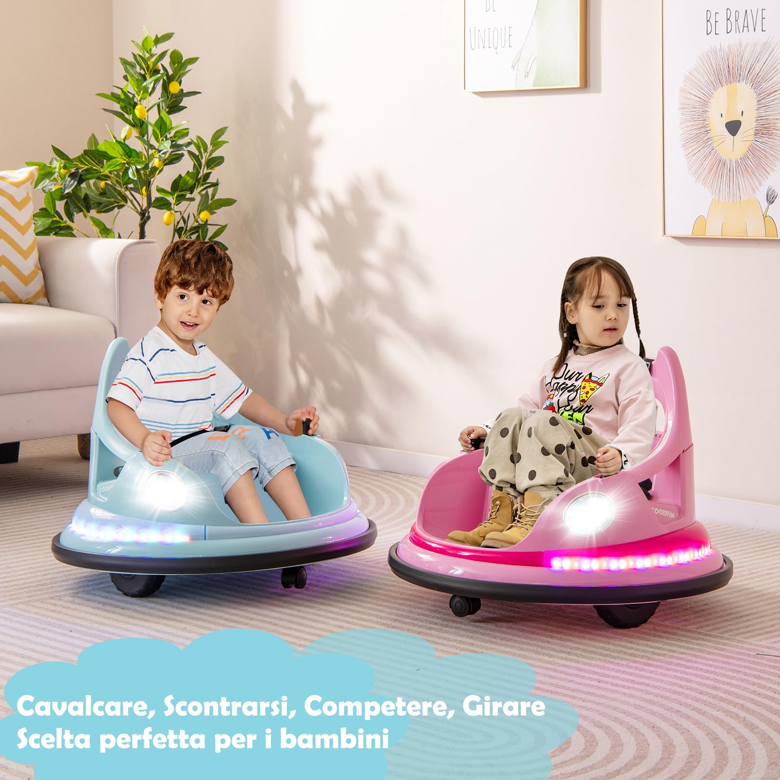 RELAX4LIFE Autoscontro Elettrico 12V per Bambini, con Telecomando, Doppio Joystick, Rotazione a 360°, 5 Modalità di Luci, Musica e Cintura di Sicurezza, per Bambini da 3+ Anni (BLU)