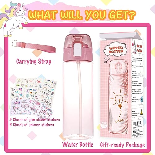 Miniatura 3 de Y YOFUN Decora tu propia botella de agua con toneladas de gemas de purpurina y calcomanías de unicornio, material Tritan sin BPA, 20 onzas, kit de