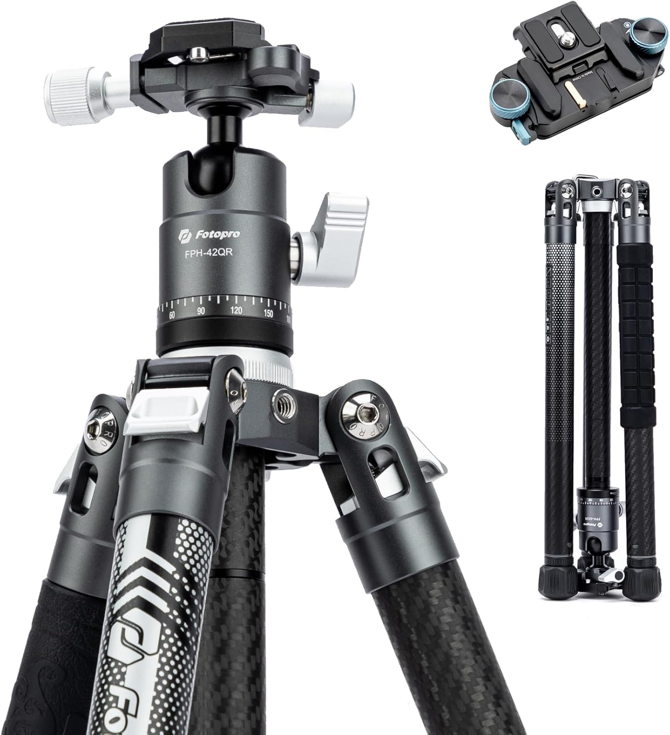Fotopro Carbon Fiber Travel Tripod Bundle with Backpack Strap Quick Release Mount
