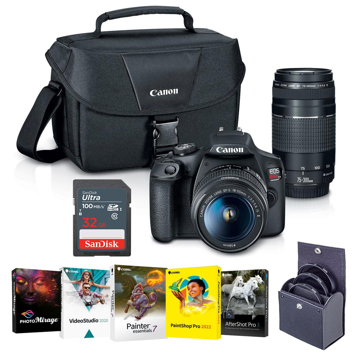 Canon EOS Rebel T7 DSLR Camera with 2 Lens EF-S 18-55mm + EF 75-300mm Lens, Bundle with 32GB Card, Filter Kit, PC Software Package, 1-Year Limited