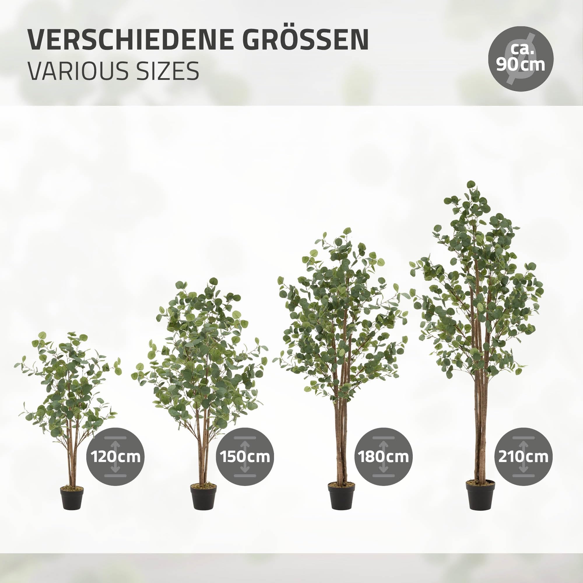 ML-Design sztuczny eukaliptus 210 cm duze rosliny ozdobne z naturalnym drewnianym pniem plastikowe rosliny w doniczce idealna dekoracja do wnetrz i ogrodów realistyczne drzewo do salonu i biura