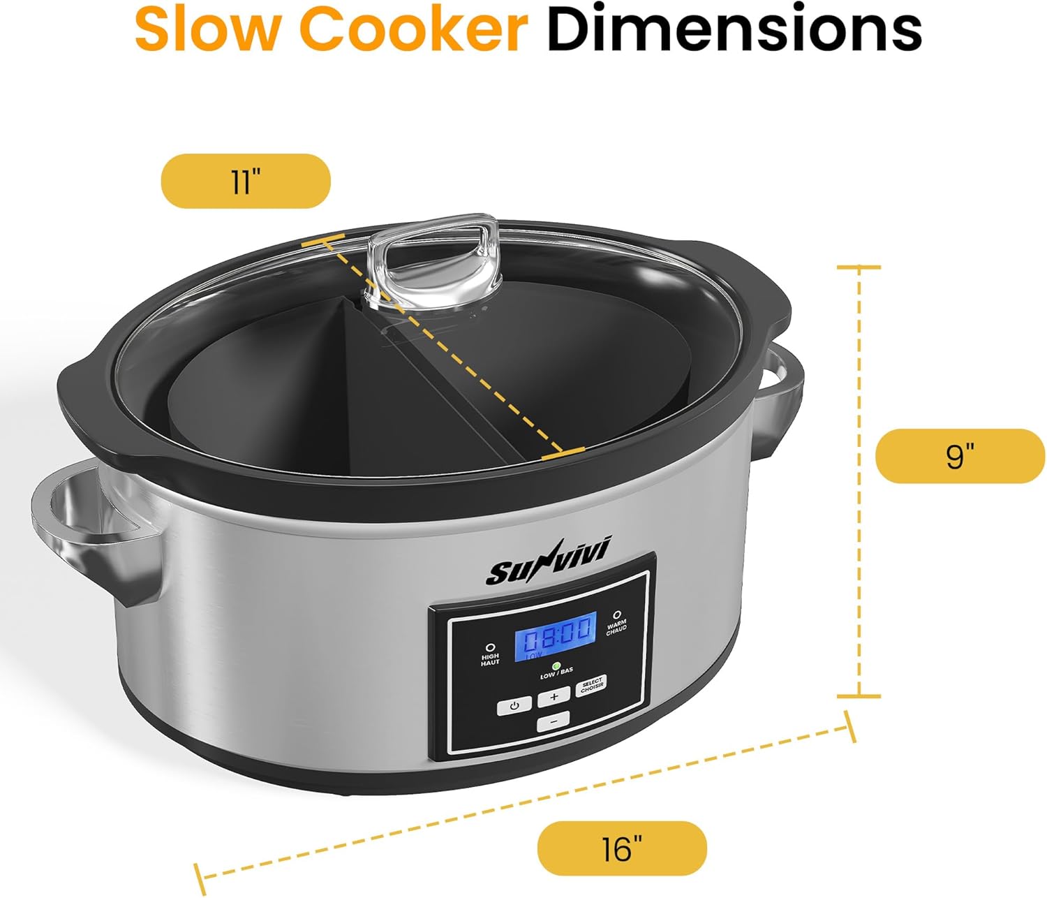 Programmable Slow Cooker, Multi-Cooker with 2 in 1 Silicone Slow Cooker Liners, 6 QT Food Warmer with Digital Timer, 3 Adjustable Temp & Dishwasher Safe Parts, Stainless Steel, Silver