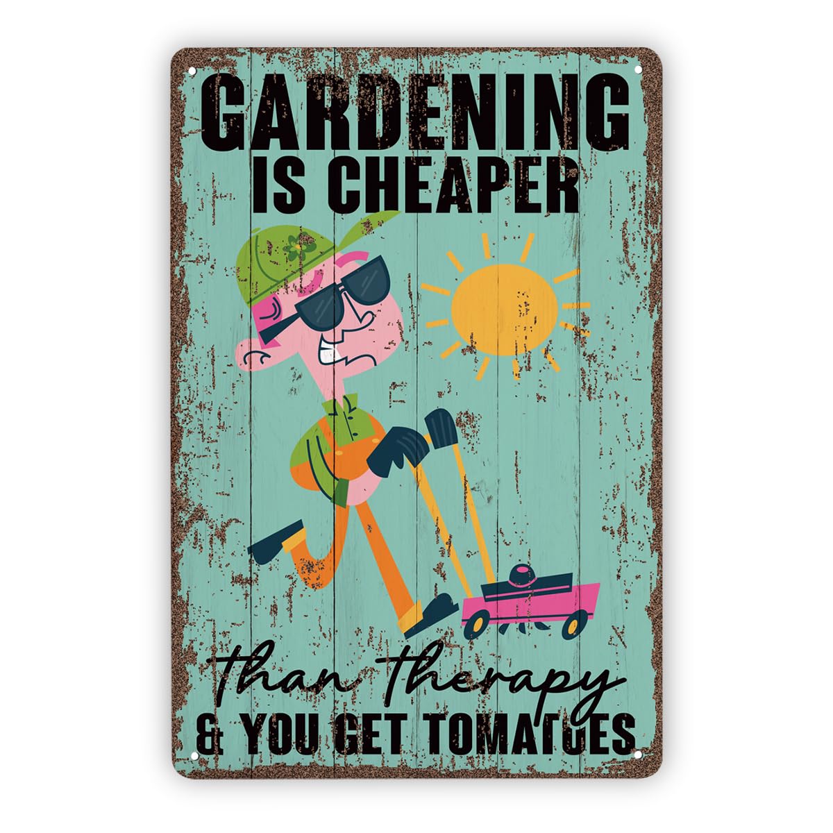 Funny Gardening Gift, Gardening Is Cheaper Than Therapy Sign, Garden Gate Decor, Vintage Wall Decoration Metal Tin Sign 8X12 Inch