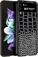 Vista 3 de Funda de piel auténtica con diseño de cocodrilo para Samsung Galaxy Z Flip 3, diseño de lujo, lindo y delgado brillante con purpurina para mujeres