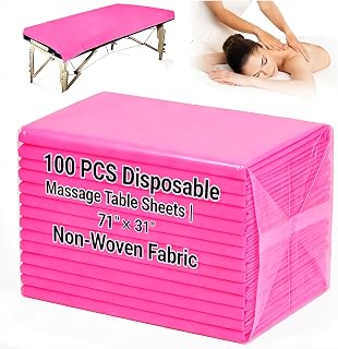 100 PCS Massage Table Sheets Disposable Spa Table Bed Covers 71"x31" Non Woven Fabric Waterproof Protector for Waxing, Tattoo, Beauty Salon,Facial, Esthetician Supply(Pink)