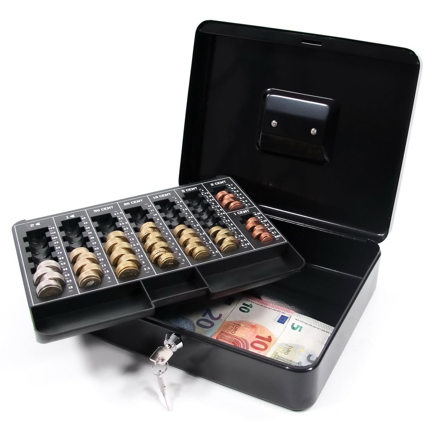 HJH Office 811001 Safe - Cassetta portavalori in Acciaio Nero, 30 x 24 x 9 cm, con 2 Chiavi