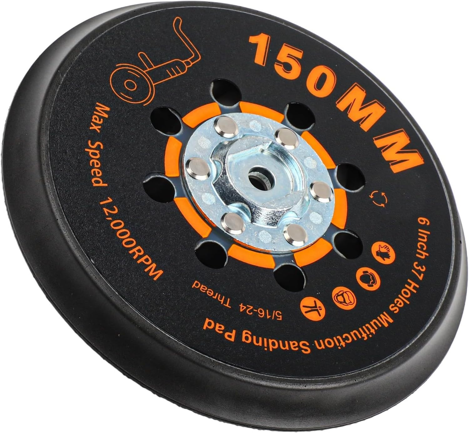 Sander Backing Pad 6 Inch 37 Holes for MAXXT Orbital Sanders, Grinding and Polishing Disc with 5/16-24 Thread for Smooth Finishing on Wood or Metal Surfaces