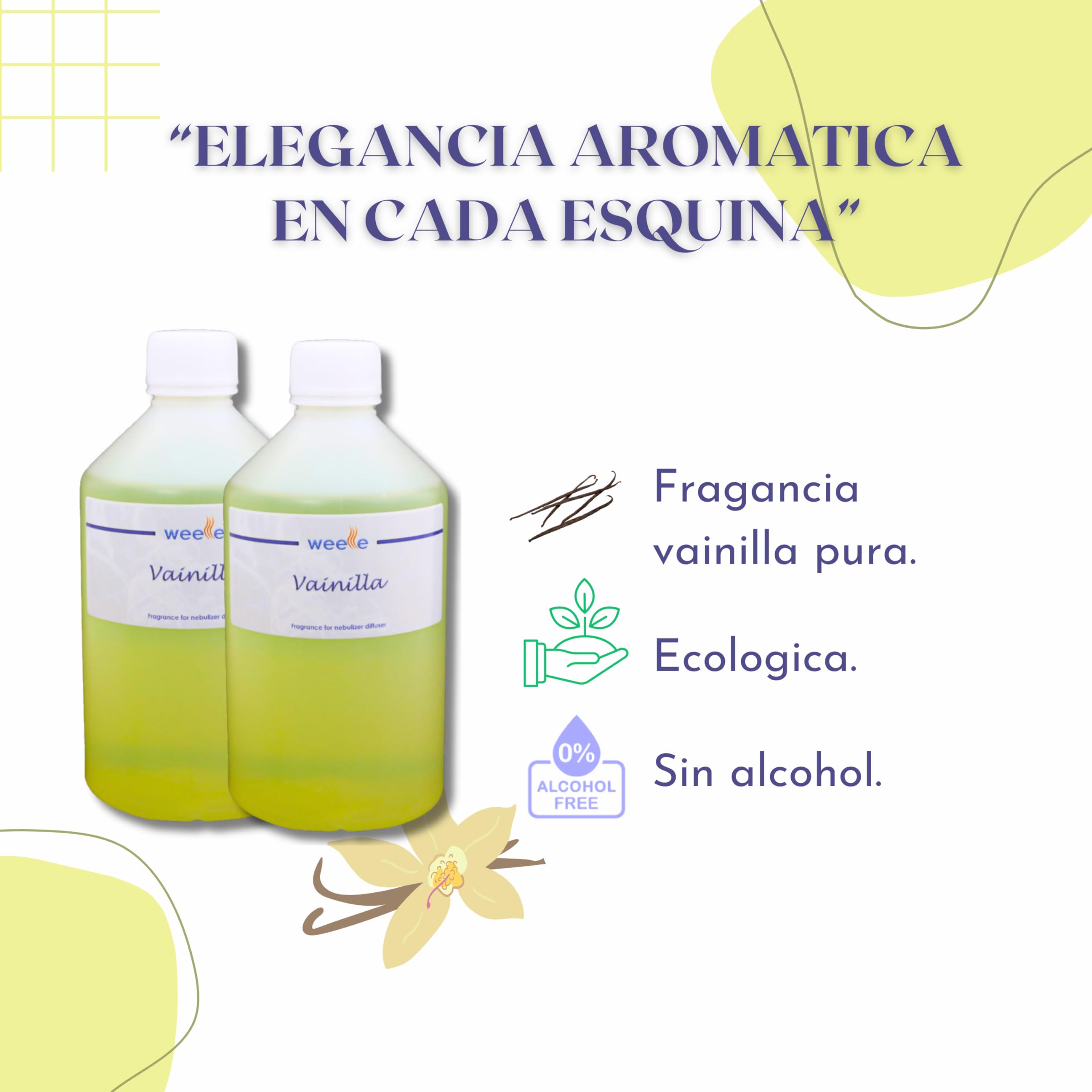 Fragancia Vainilla para Ambientadores Electricos Profesionales, para Hogar, Oficina, Hotel, Ambientador Profesional Duradero para Aromaterapia 1000ml