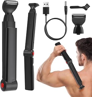 Afeitadora de espalda para hombres, cortadora de cuerpo eléctrica con 2 cabezales de afeitado extraíbles y extensión de brazo ergonómica, afeitadora corporal plegable para hombre, para el cuidado de