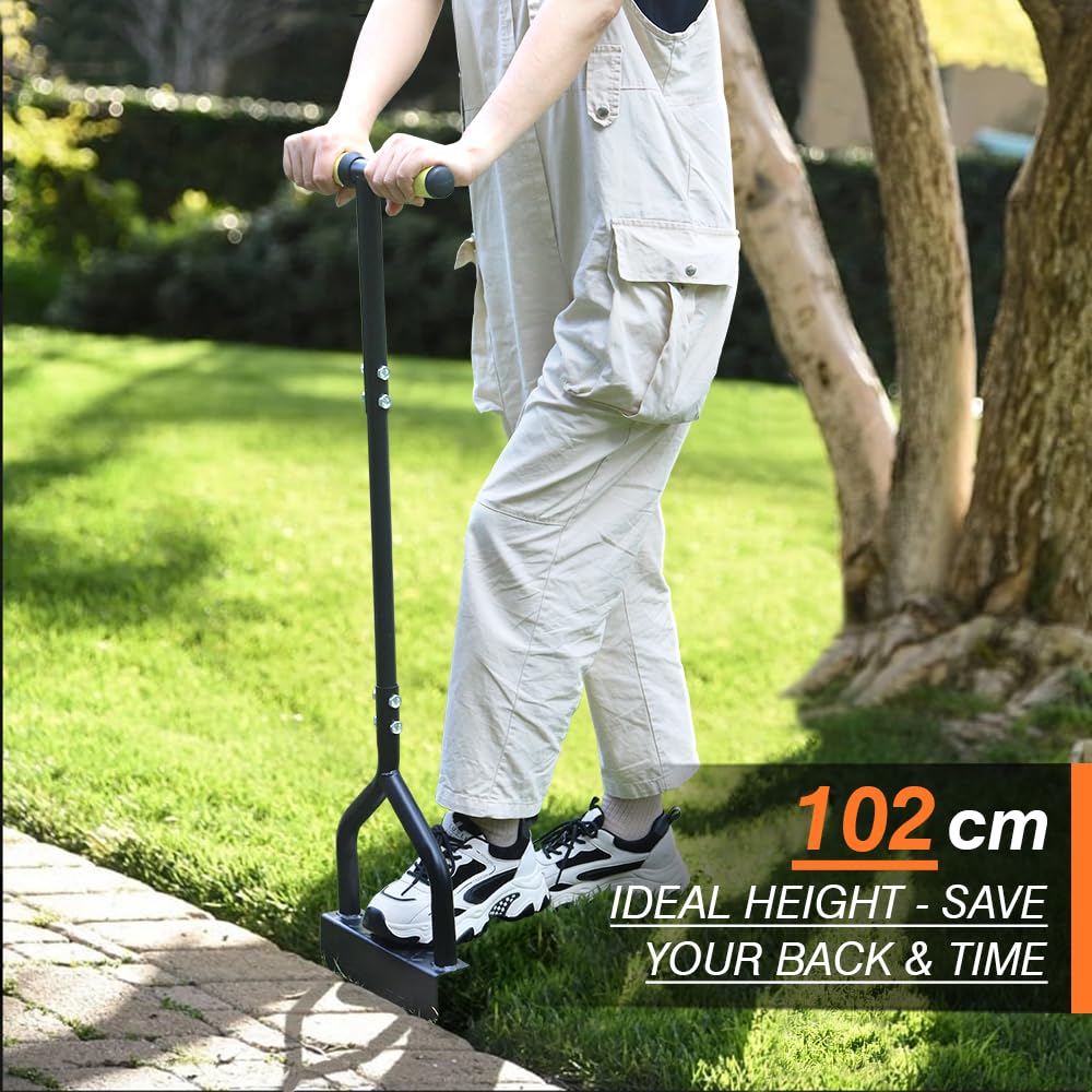 Colwelt Strumento manuale per bordi del prato, 102 cm, a mezza luna con lama seghettata a forma di V, in acciaio massiccio con morbida impugnatura a T, per marciapiedi, cortile, paesaggio, bordi del