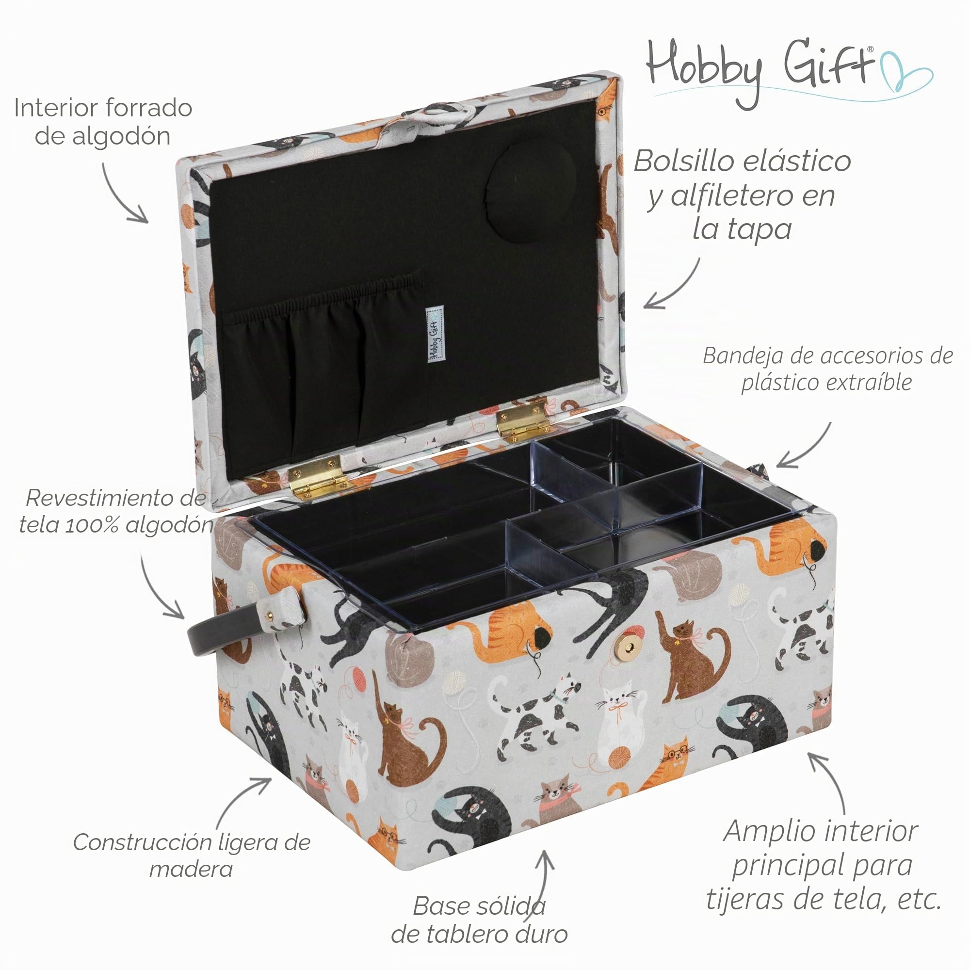 Hobby Gift Caja de almacenamiento mediana para costura, 18,5 x 25,5 x 14,5 cm, gatos