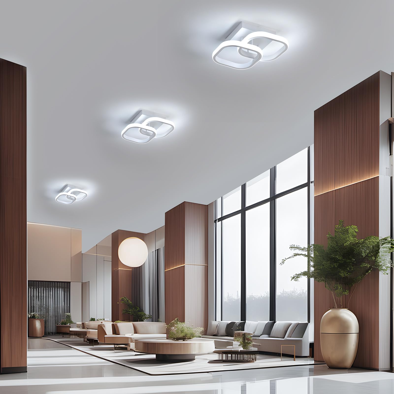 2 Piezas Plafon LED Techo Blanco 23CM Moderno 22W Blanco Frío 6500K | 22W 2475LM Lámpara de Techo LED, Acrílica Luz de Techo Cuadrado para Dormitorio Comedor Escalera Baño Pasillo Balcón