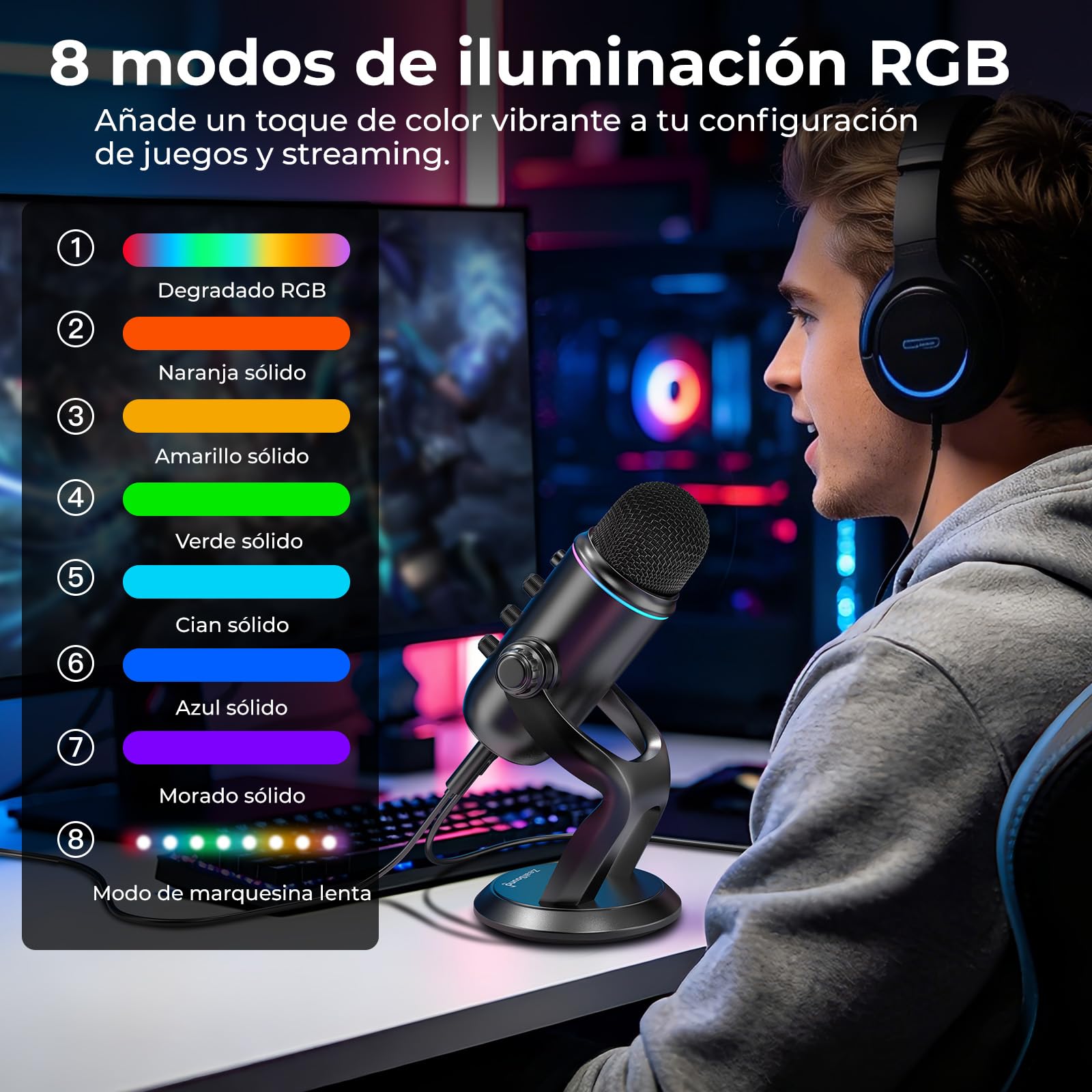 zealsound Micrófono USB, Plug & Play, para podcasts, PC y teléfono, Z5 | con cancelación de Ruido, Silencio de Ganancia, Condensador de Escritorio para grabación, Streaming, Juegos, ASMR, Creadores