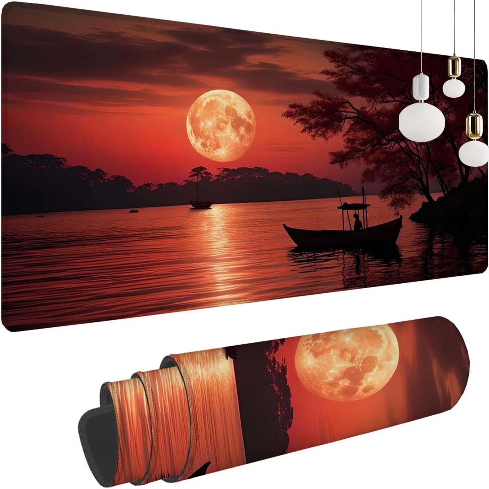 Alfombrilla Ratón Atardecer Lago Alfombrilla Ratón XXL 1400x600x3mm Mouse Pad Resiste Salpicaduras, Extendida de Gran Tamaño con Bordes Cosidos, Mejora la Precisión y la Velocidad,Antideslizante y-313