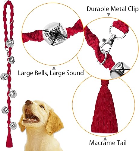 Vista 20 de Dog Bells to Go Outside & Puppy Potty Training, anillo ajustable para puerta de perro, anillo para ir al baño, hecho a mano con hilo de alta Beige