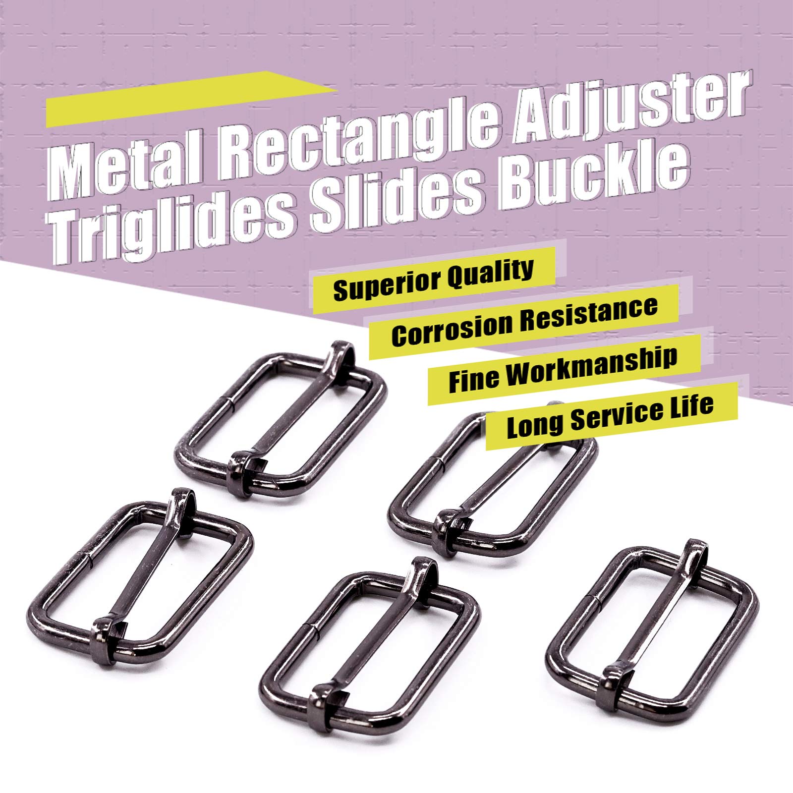 Swpeet 60Pcs 1/2 Inch, 13mm Gun-Black Metal Rings Rectangle Adjuster Triglides Slides Buckle - Image 4
