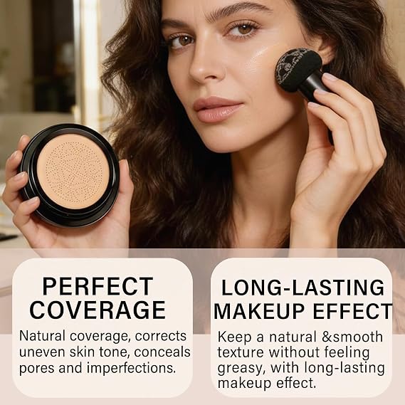 Cushion Foundation Air Cushion CC Cream - Natural Finish, Buildable Coverage Foundation, Even Skin Tone, Tattoo cover up, Moisturizing Concealer Cream Foundation Makeup (Nude)