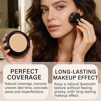 Cushion Foundation Air Cushion CC Cream - Natural Finish, Buildable Coverage Foundation, Even Skin Tone, Tattoo cover up, Moisturizing Concealer Cream Foundation Makeup (Nude)