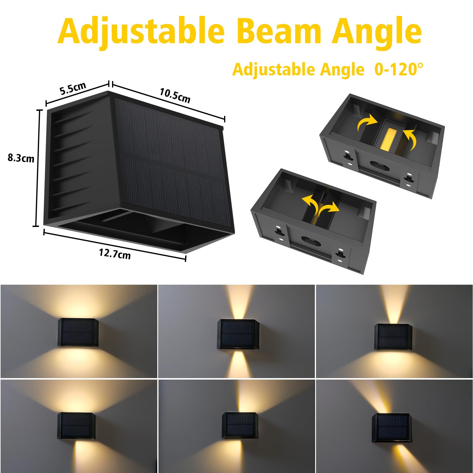 T-SUN Solar Fence Lights Outdoor Garden,IP65 Waterproof Solar Wall Light Outdoor,3000K Warm White,Adjustable Beam Angle,Auto On/Off Sensor Garden Fence Lights for Outside Patio Deck Decorations,2-Pack - Image 3