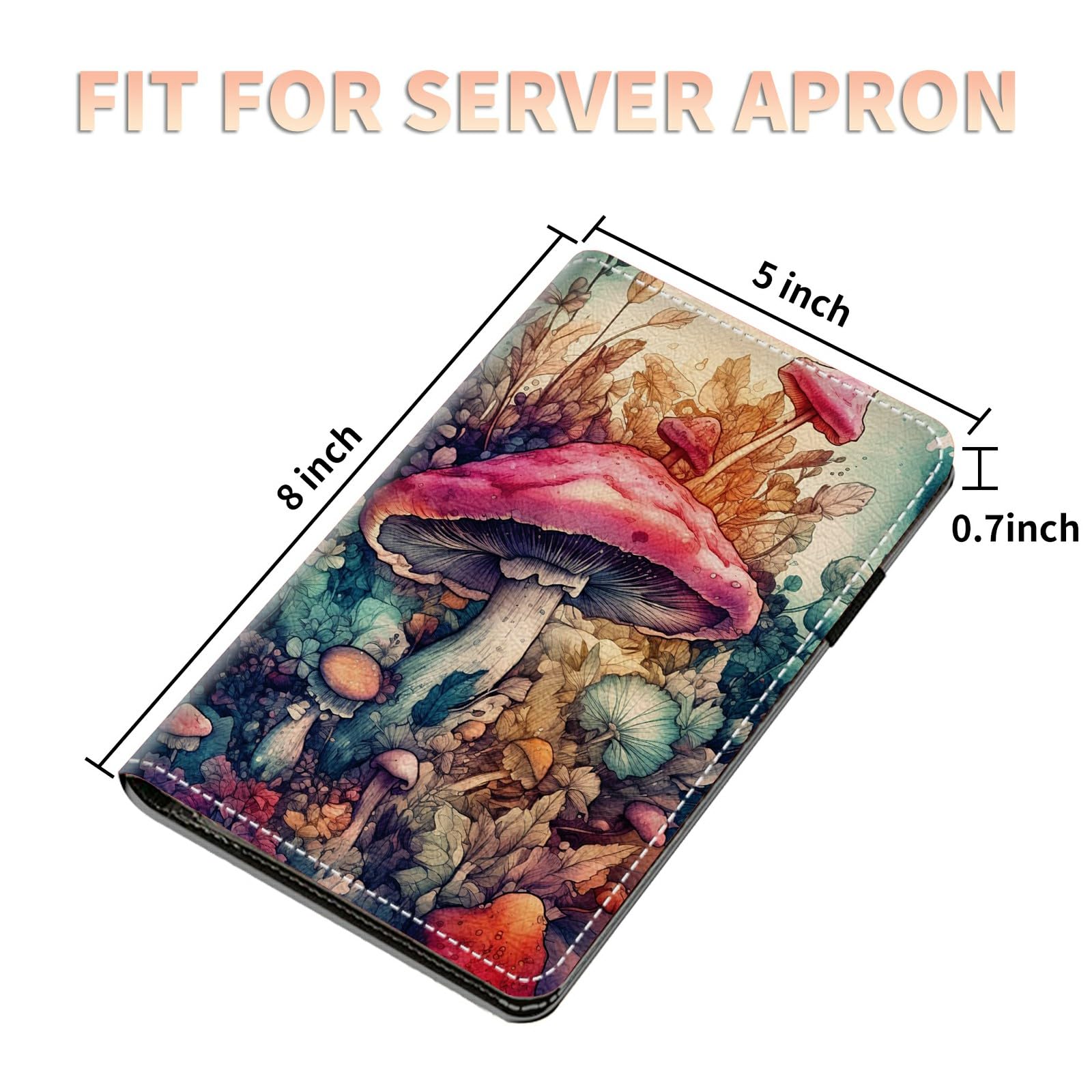 Server Books for Waitress Waiter with Zipper Pocket, Pink Mushrooms Leather Server Pads (5