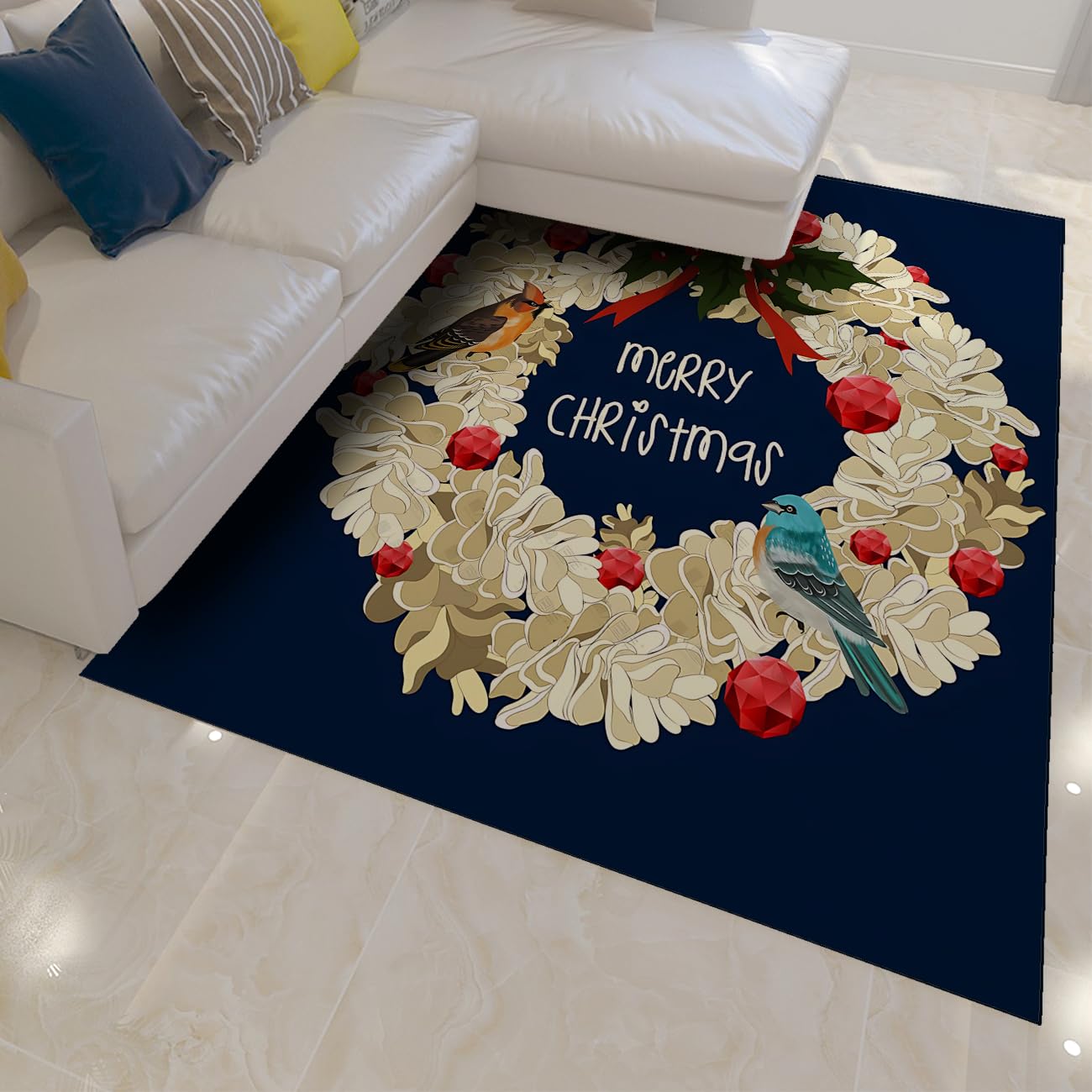 Boże Narodzenie 70 x 120 cm dywaniki świąteczny wieniec design niski dywan miękki zmywalny przenośny wystrój świąteczny do salonu sypialni wejście