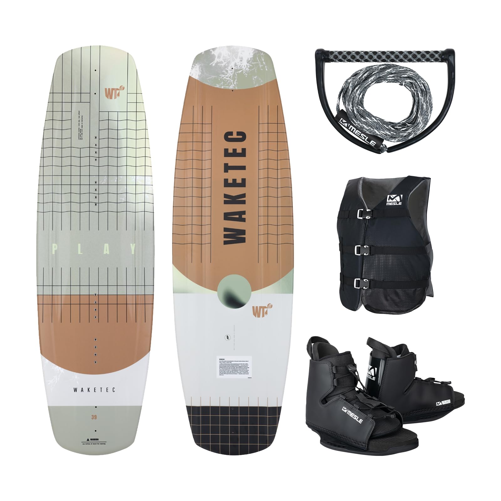 Wakeboard Play DLX Kit Complet avec Fixation Duro, Corde One et Gilet Sportsman